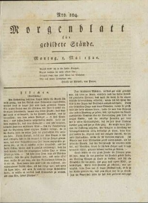 Nro. 104. Montag, 1. Mai 1820. - Nro. 109. Sonnabend, 6. Mai 1820.