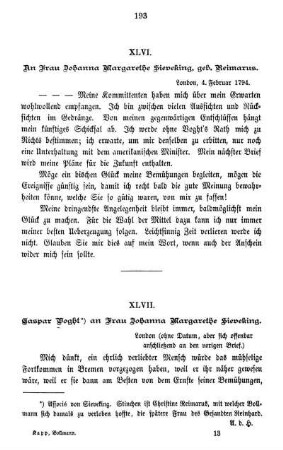 XLVII. Caspar Voght an Frau Johanna Margarethe Sieveking.