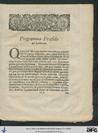 Programma Praesidis ad Lectorem.
