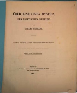 Ueber eine Cista mystica des Brittischen Museums