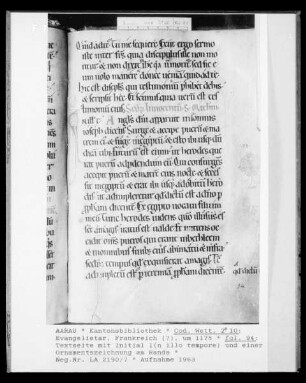 Evangelistar: Textseite, fol. 94 mit Initiale I
