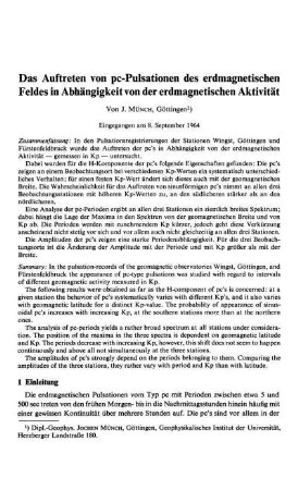 Das Auftreten von pc-Pulsationen des erdmagnetischen Feldes in Abhängigkeit von der erdmagnetischen Aktivität
