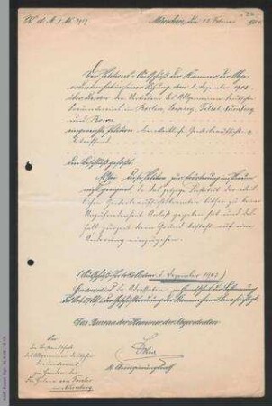 Schreiben der Abgeordnetenkammer München an den Vorstand des ADF, z.H. Helene von Forster