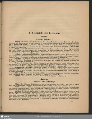 I. Uebersicht der Lectionen