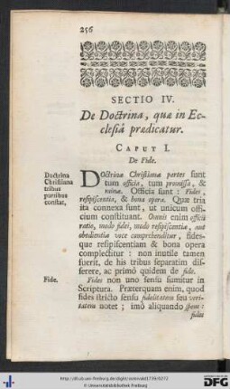 Sectio IV. De Doctrina, quae in Ecclesiâ praedicatur.