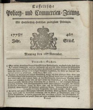 46tes Stueck, Montag den 16ten November. 1778