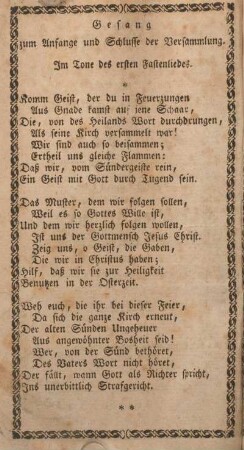 Gesang zum Anfange und Schlusse der Versammlung.