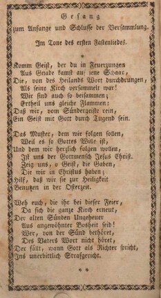 Gesang zum Anfange und Schlusse der Versammlung.