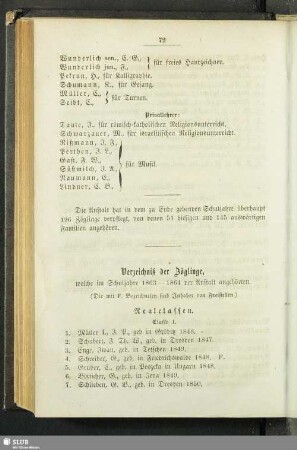 Verzeichniß der Zöglinge, welche im Schuljahre 1863 - 1864 der Anstalt angehörten