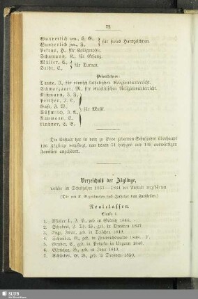 Verzeichniß der Zöglinge, welche im Schuljahre 1863 - 1864 der Anstalt angehörten