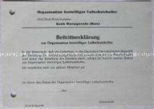 Vordruck für den Beitritt zur Organisation freiwilliger Luftschutzhelfer