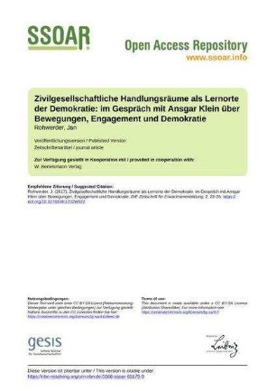 Zivilgesellschaftliche Handlungsräume als Lernorte der Demokratie: im Gespräch mit Ansgar Klein über Bewegungen, Engagement und Demokratie