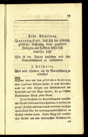 I. Abschnitt. Was wird erfordert, um die Voraussetzung zu erweisen?