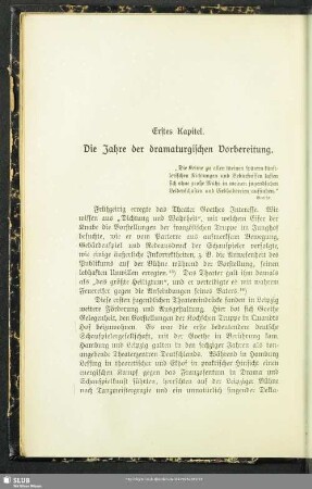 Erstes Kapitel. Die Jahre der dramaturgischen Vorbereitung