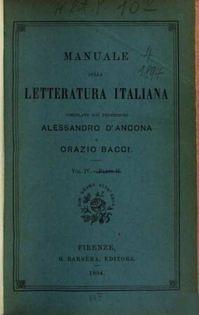 Manuale della letteratura italiana. 4. 1894.