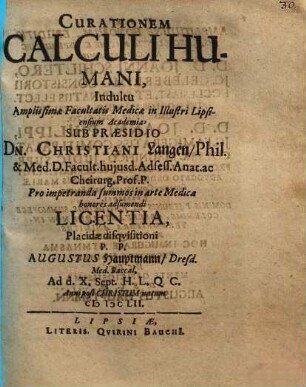 Curationem Calculi Humani