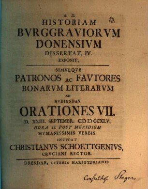 Historiam burggraviorum Donensium exponit. 4