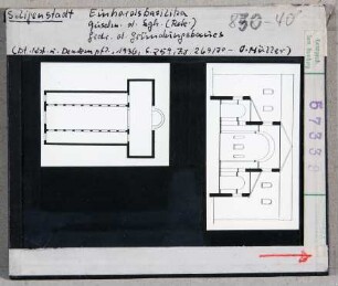 Seligenstadt: Einhardtsbasilika, Grundriss und Querschnitt, Rekonstruktion