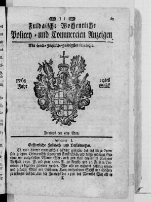 19tes Stück, Ausgabe vom 6. May 1768