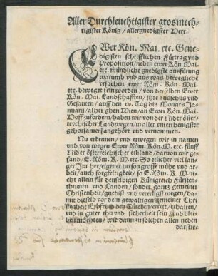 Aller Durchleuchtigster grosmechtigster König/ allergnedigster Herr ...