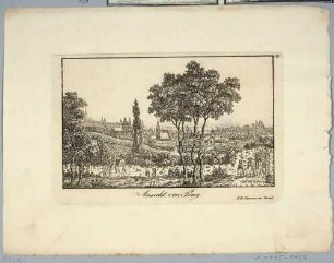 Ansicht von Prag (Praha, in Tschechien), Blick von den Petrin-Garten (heute Petrinske Skalky) nach Nordosten, Teil einer Reihe Dresdner Stadtansichten bei F. R. Naumann um 1830