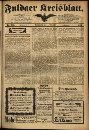 Zweite Ausgabe vom Samstag, den 14. November 1908.