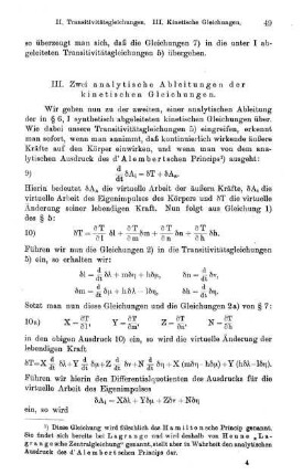 III. Zwei analytische Ableitungen der kinetischen Gleichungen
