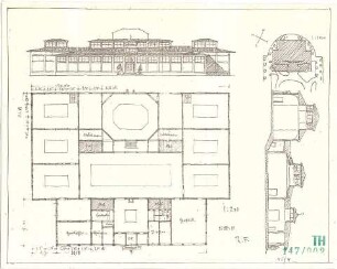 Fischer, Theodor; München, Maximiliansplatz; Kunsthalle - Lageplan, Grundriss, Ansicht, Schnitt