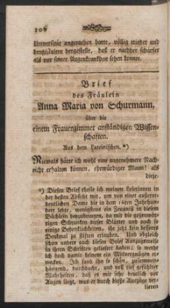 Brief des Fräulein Anna Maria von Schurmann, über die einem Frauenzimmer anständigen Wissenschaften.