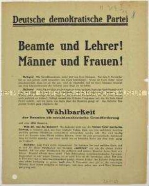 Flugschrift der Deutschen Demokratischen Partei mit Mitgliederwerbung und zur Wahl der Nationalversammlung 1919