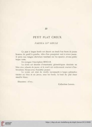 Petit Plat Creux (Faenza XVe siècle)