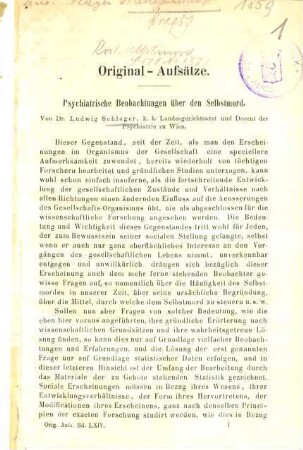 Psychiatrische Beobachtungen über den Selbstmord