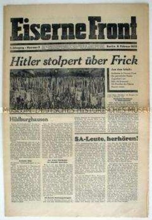 Wochenzeitung der Eisernen Front zu einer Großkundgebung in Berlin