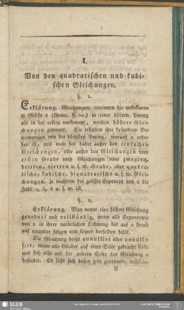 I. Von den quadratischen und kubischen Gleichungen