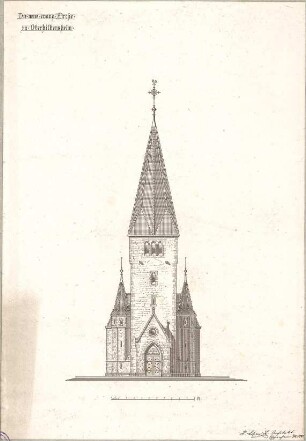 Schmidt, Heinrich von; Oberhilbersheim; Neue Ev. Kirche - Eingangsseite (Aufriss)