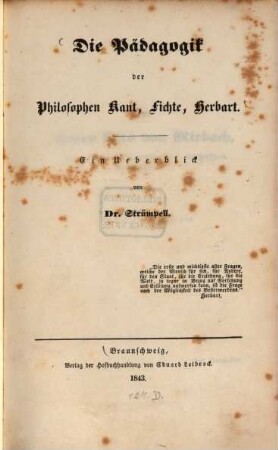 Die Pädagogik der Philosophen Kant, Fichte, Herbart : ein Überblick