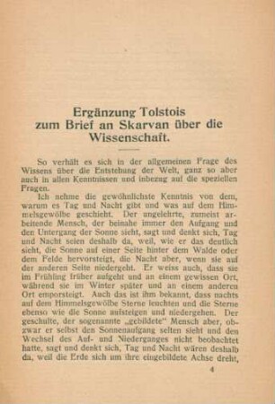 Ergänzung Tolstois zum Brief an Skarvan über die Wissenschaft