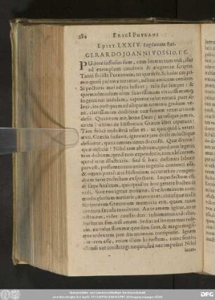 Epist. LXXIV. Lugdunum Bat. Gerardo Ioanni Vossio, V. C.