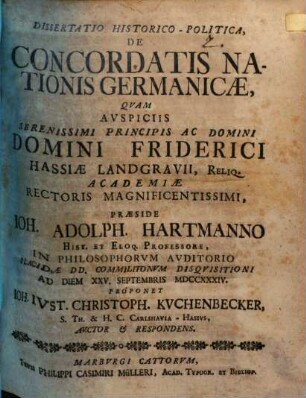 Dissertatio Historico-Politica, De Concordatis Nationis Germanicæ
