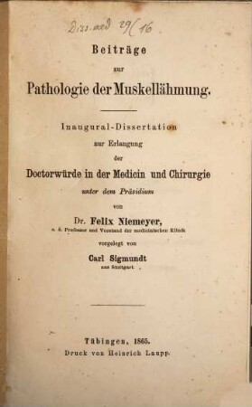 Beiträge zur Pathologie der Muskellähmung : Inaug. Diss.