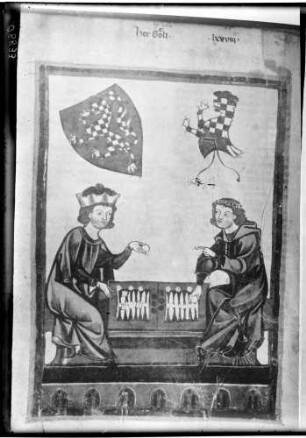 Heidelberg Manesse Liederhandschrift Herr mit Freund beim Brettspiel