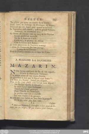 A Madame La Duchesse Mazarin.
