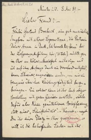 Brief an Franz Wüllner : 08.05.1889