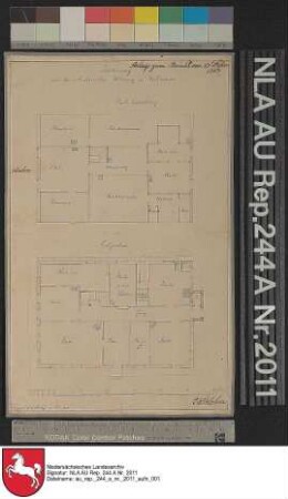 Stickhausen, Wohnhaus des Amtsrichters: Grundrisse Erdgeschoss und Dachgeschoss