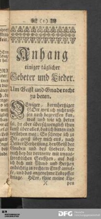 Anhang einiger täglicher Gebeter und Lieder.