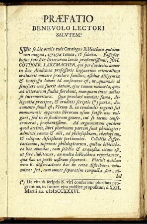 Praefatio. Benevolo Lectori Salutem!