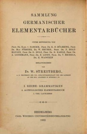 Altenglisches Elementarbuch, 1. Lautlehre