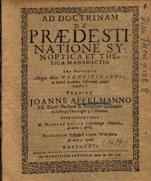 Ad Doctrinam De Praedestinatione Synoptica Et Thetica Manuductio
