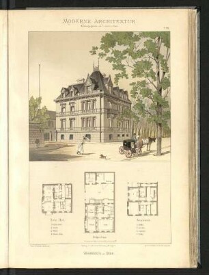Wohnhaus in Genf. Emil Reverdin, Architekt. Grundriss Sousterrain, Erdgeschoss, Erster Stock