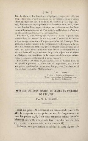 Note sur une construction du centre de courbure de l'ellipse.